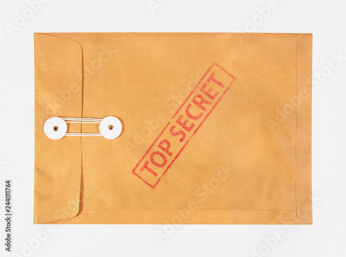 Stamp top secret on the brown envelop file ,isolated on white background