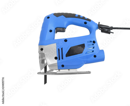 Blue Electric jig saw machine isolated on white
