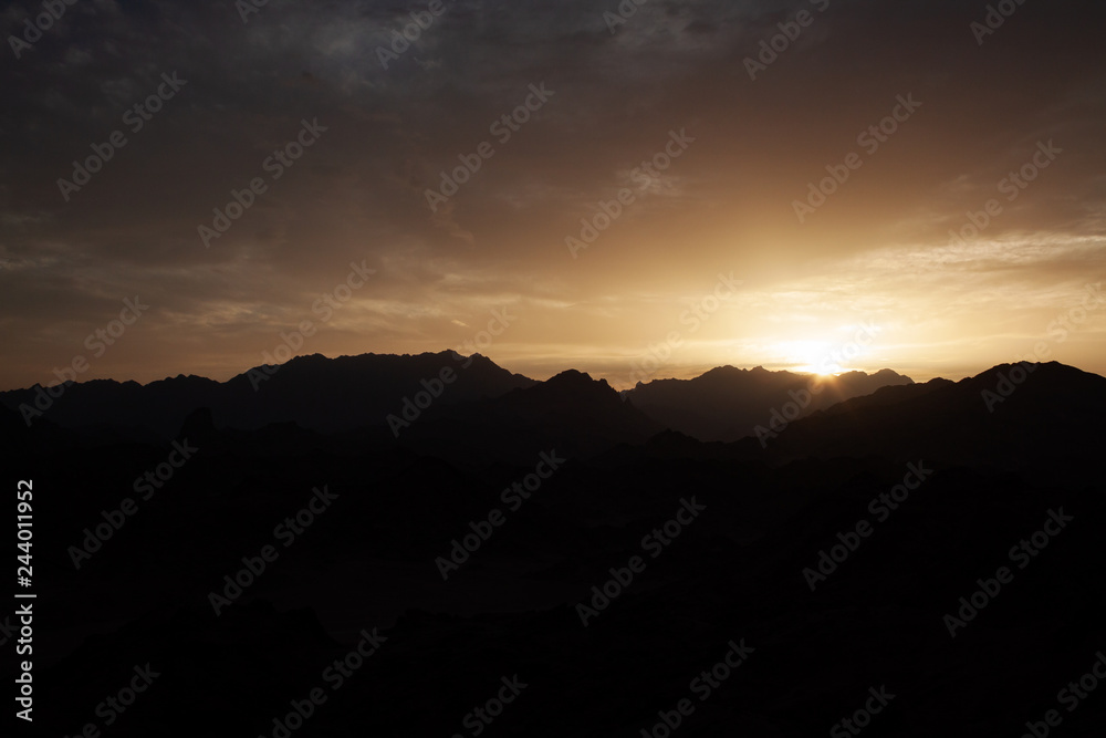 Egypt landscape mountains sunset in desert over summer