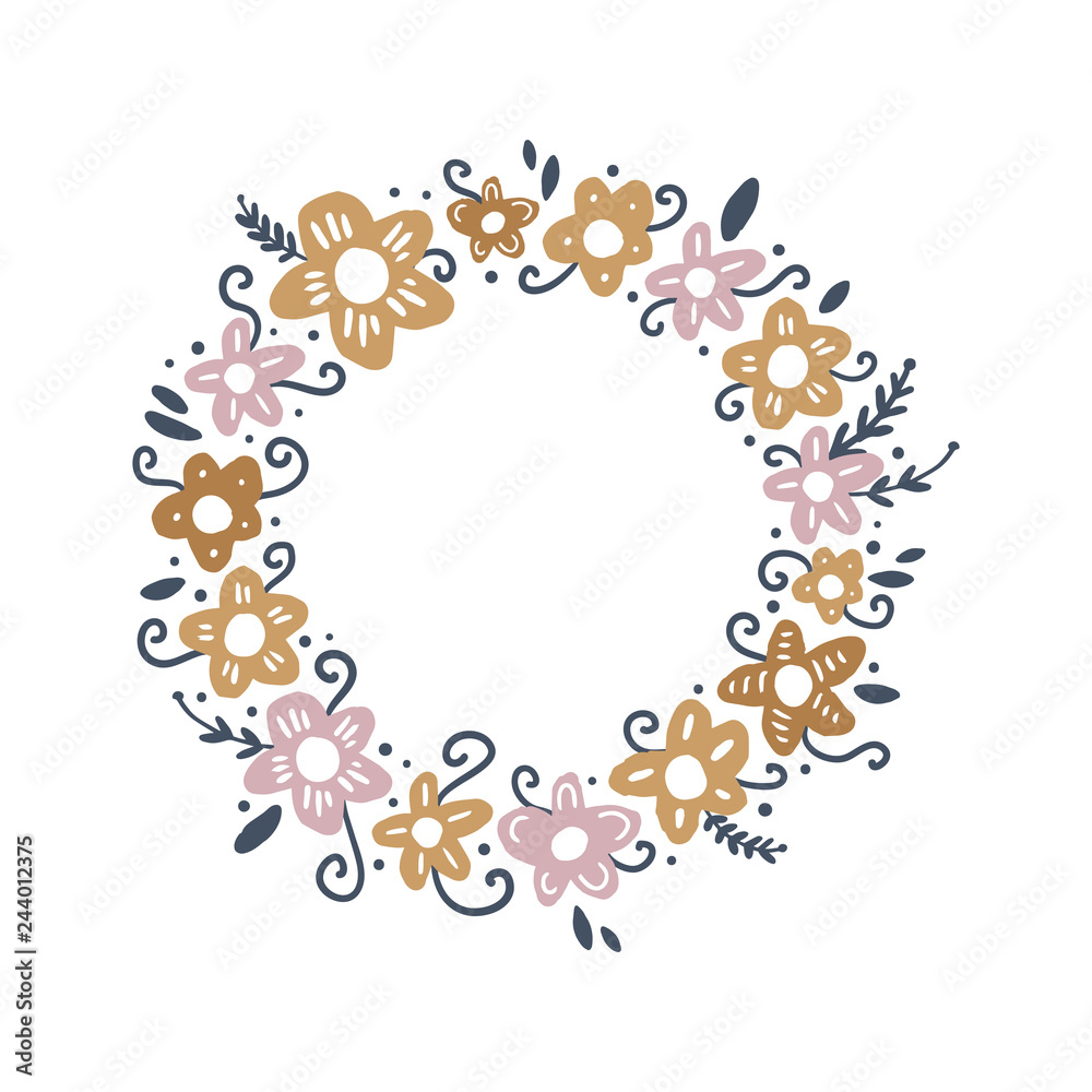Vector frame template, pastel flowers wreath art