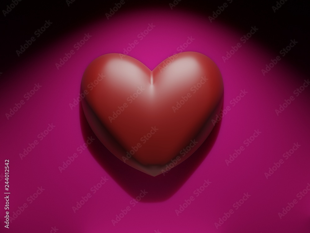 3d Illustration of a red heart over a pink or fuscia background