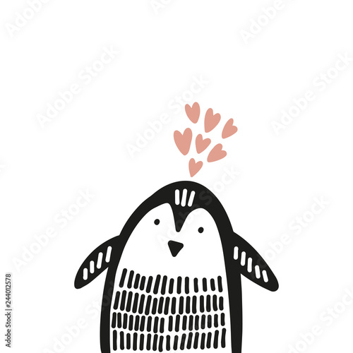 Cute nursery hand drawn little penguin, baby animal print