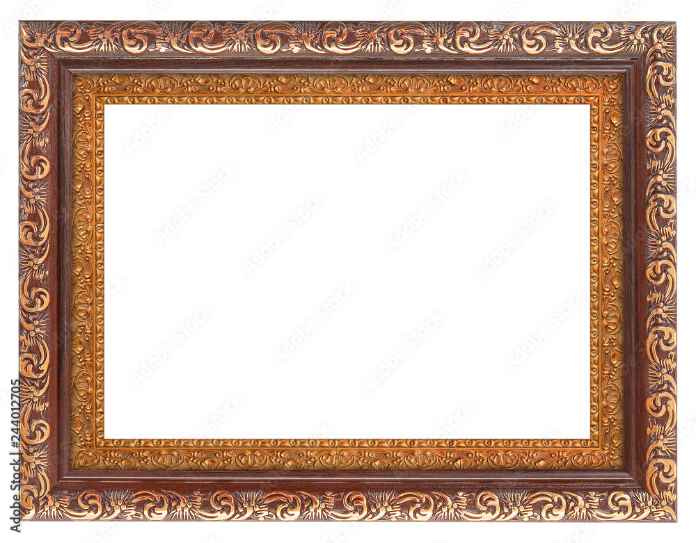 The antique gold frame on the white background