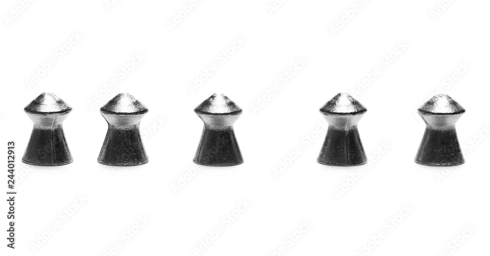 Lead pellets for air rifle isolated on white background and texture Lead pellets for air rifle isolated on white background and texture