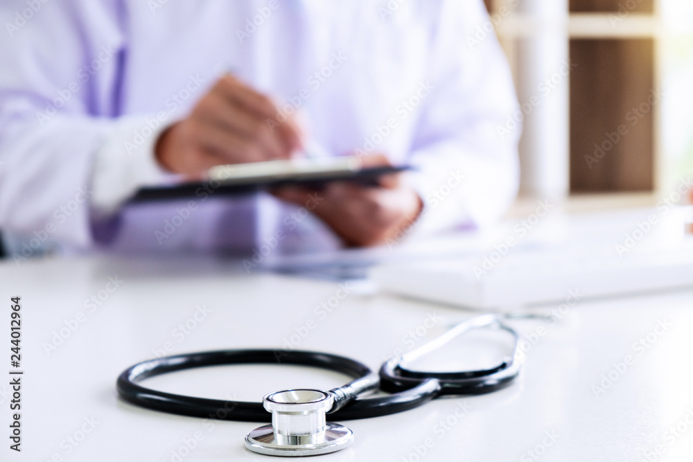 Close-up of stethoscope doctor working in hospital