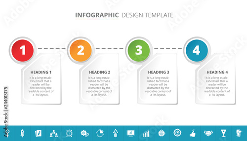 4 steps business process infographic template design with 16 extra icons - Vector Illustration 