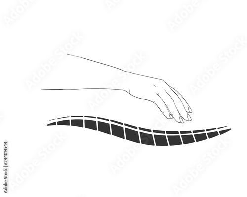 chiropractic or Massotherapy logo. Manual therapy and massage. Medical icon. The hand holds on the back. Sign spine