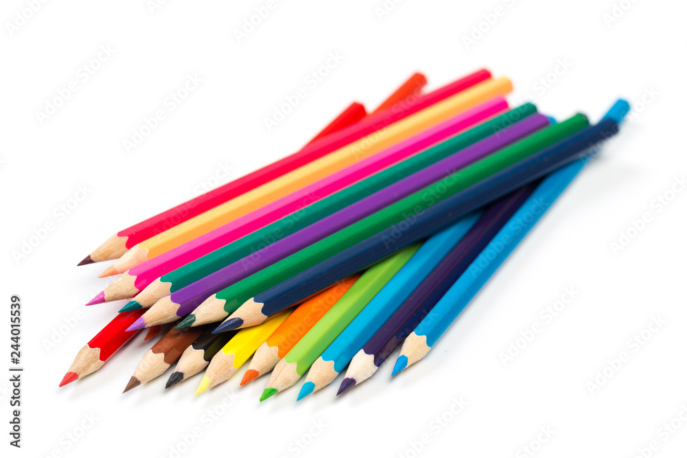 Colour pencils on white background.