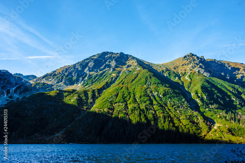 Picturesque mountain lake Sea Eye, the Fish Brook Valley, the Polish side of the Tatra mountains