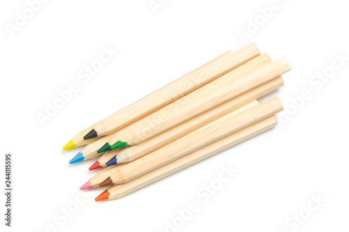 Wooden colorful ordinary pencils isolated on a white background, Image.