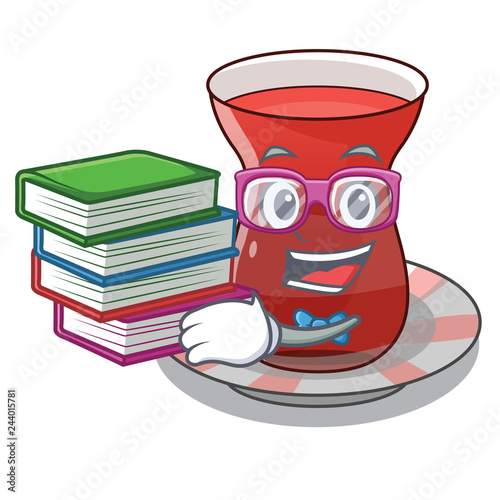 Student with book tea turkish on the with mascot