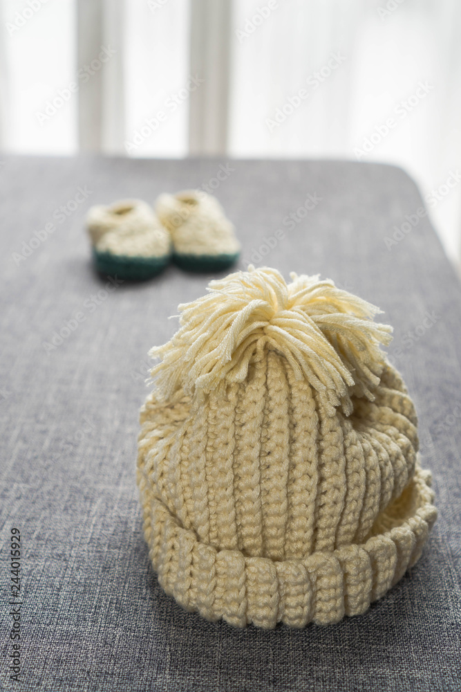 knitted new born baby hat and shoes