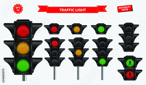 set of realistic traffic light. easy to modify