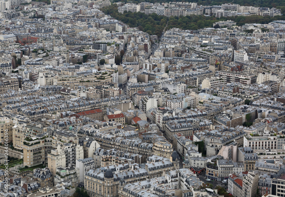 panorama of the Parisian city seen from the Eiffel tower