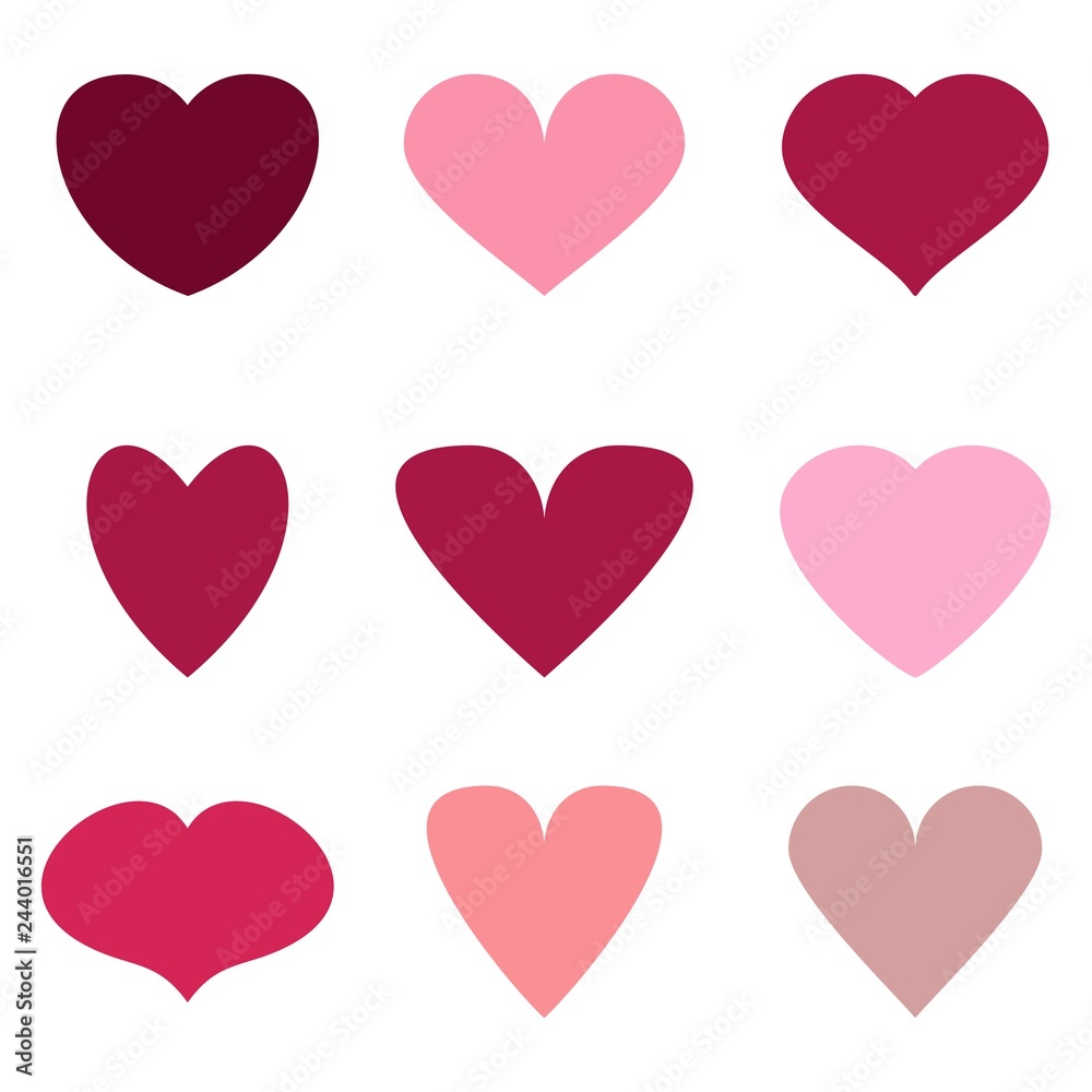 Love heart shapes. Flat vector cartoon illustration.
