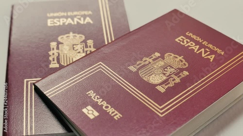 close-up of spanish passports rotating