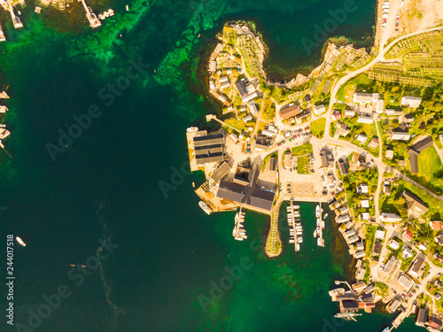 Top view, sea coast Reine village, Norway © Voyagerix