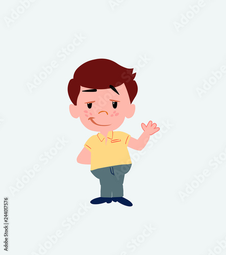 Businessman in casual style waving with a dreamy expression.