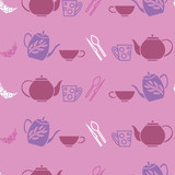 Vector Garden Tea Party seamless pattern background. Perfect use for fabric, kitchen fabric, scrap-booking, wallpaper projects, gift-wrap, and many other surfaces.