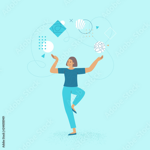 Vector illustration in flat linear style - female business characters - girl power concept and woman empowerment