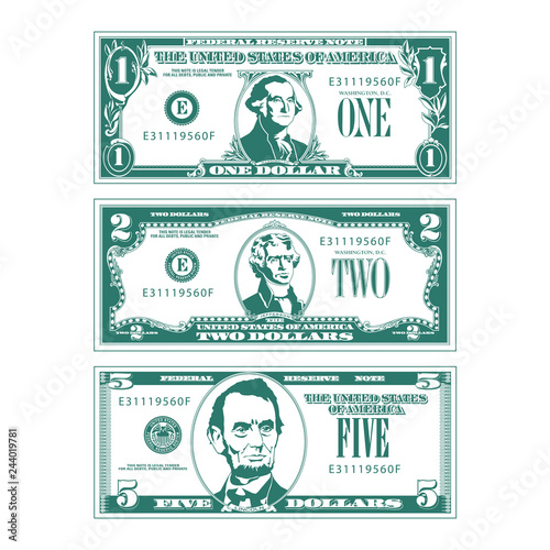 Three simplified stylized bills in high contrast style