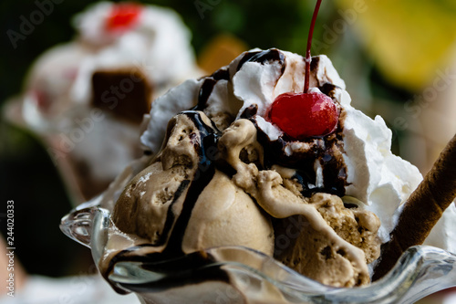 Chocolate Ice Cream Sundae with Sauce photo