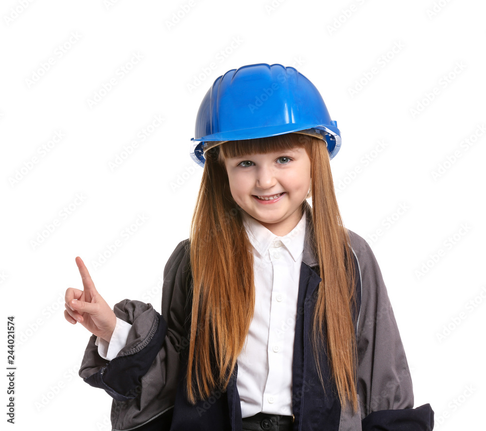 Portrait of cute little worker on white background Portrait of cute little worker on white background