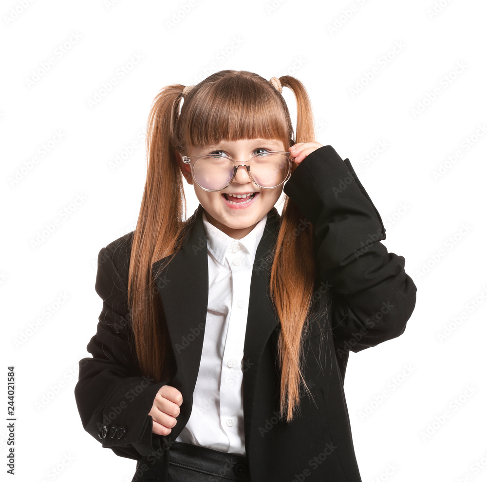 Portrait of cute little businesswoman on white background Portrait of cute little businesswoman on white background