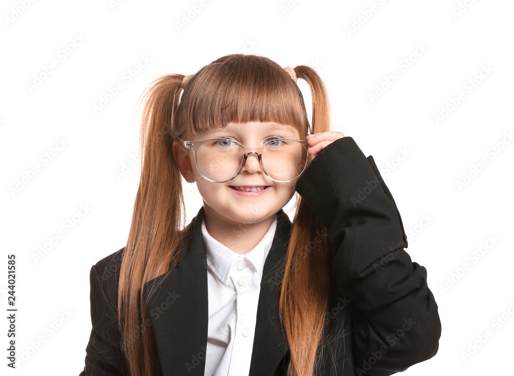 Portrait of cute little businesswoman on white background Portrait of cute little businesswoman on white background