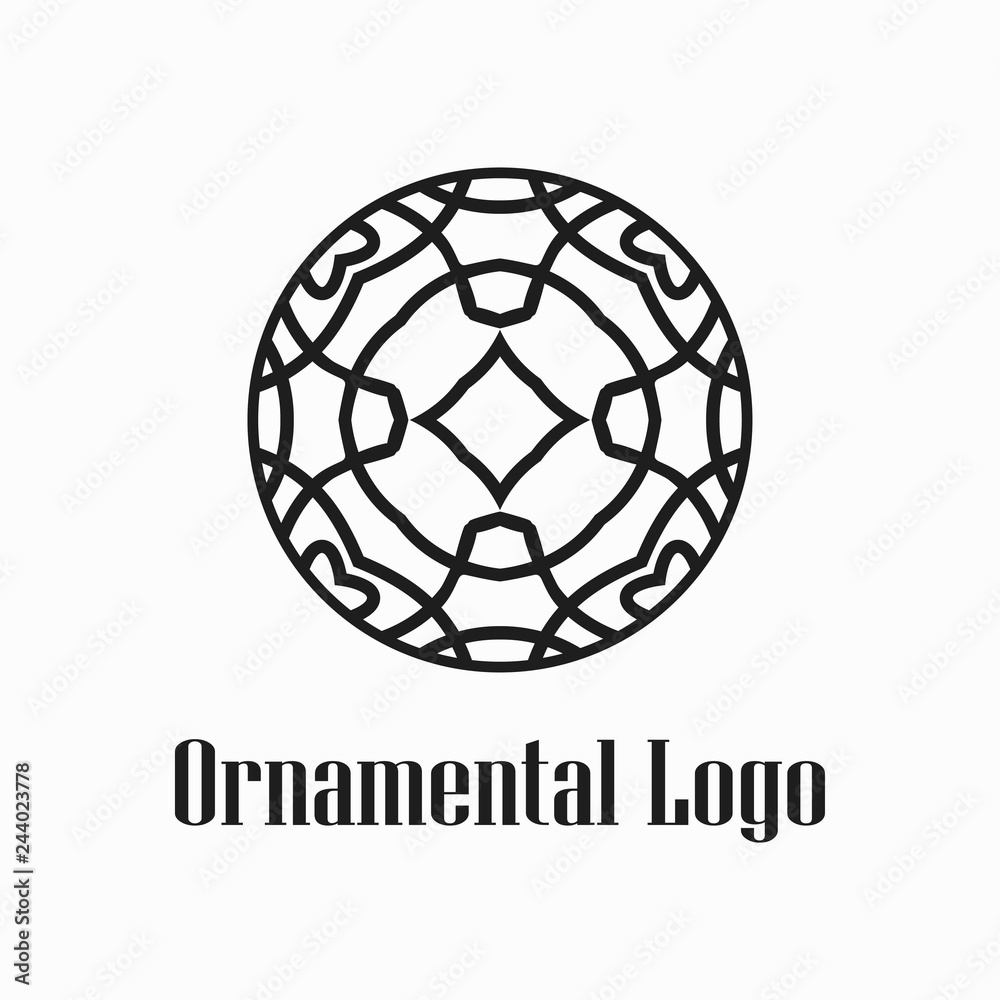 Round abstract geometric logo template design in art deco vintage style. Vector illustration. Round abstract geometric logo template design in art deco vintage style. Vector illustration.