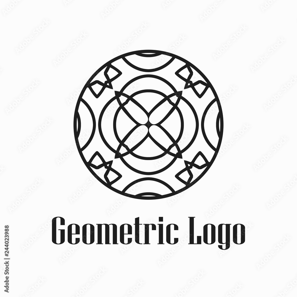 Round abstract geometric logo template design in art deco vintage style. Vector illustration. Round abstract geometric logo template design in art deco vintage style. Vector illustration.