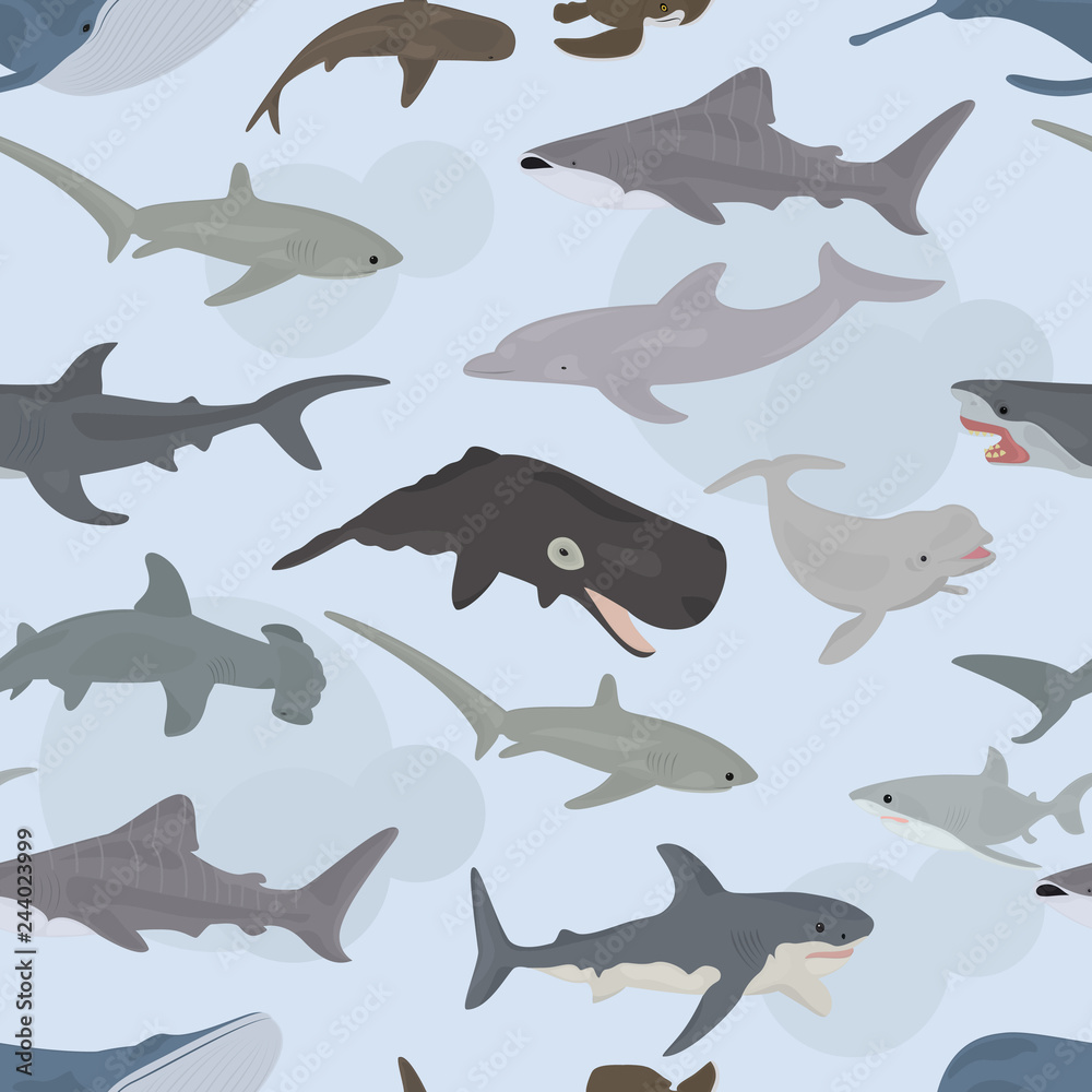 Seamless vector pattern with sea animals on a blue background. Seamless vector pattern with sea animals on a blue background.