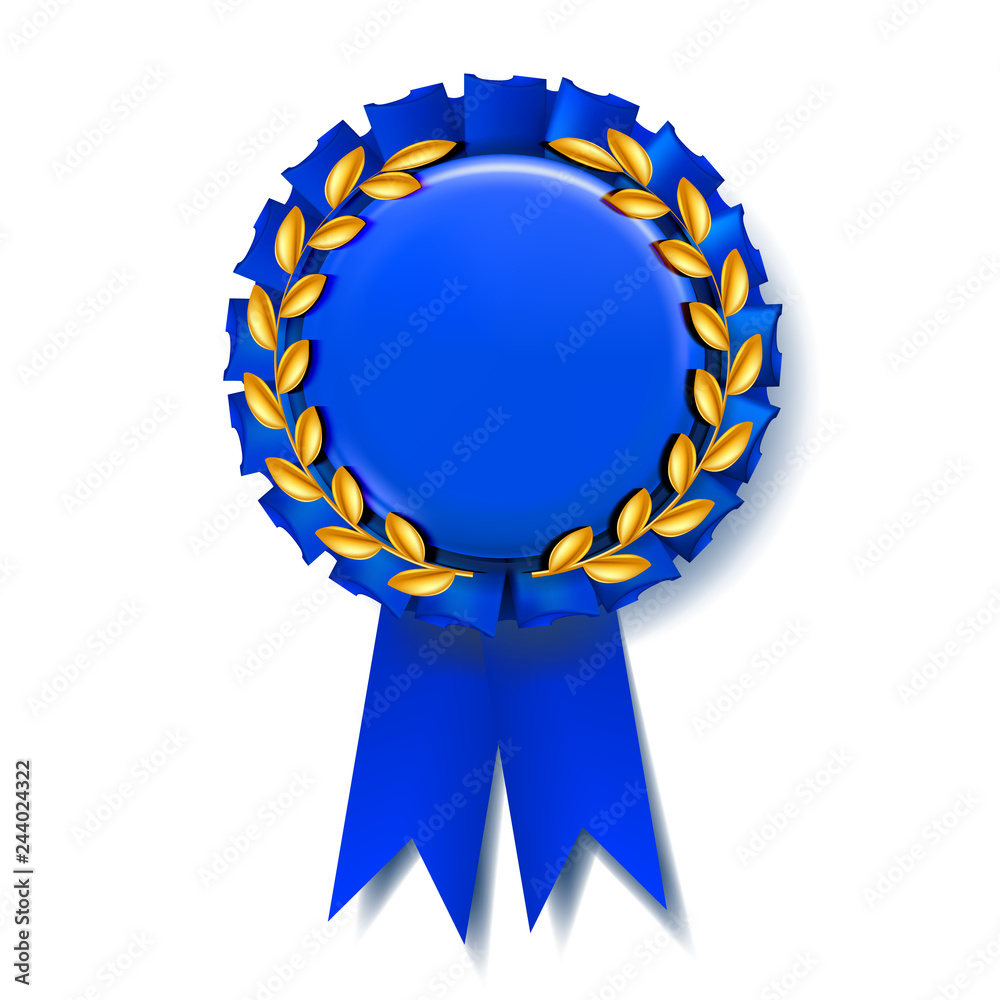 Beautiful gold ribbon award with blue accents Vector Image