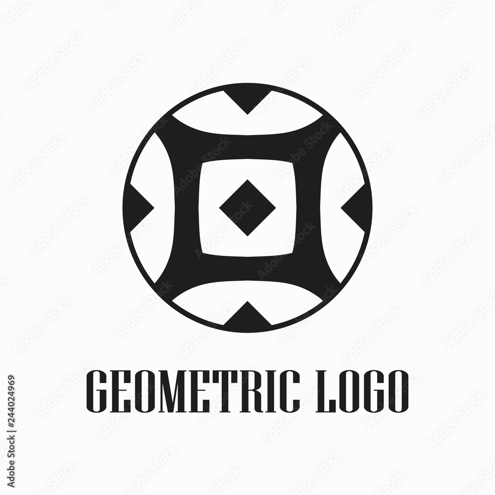 Fototapeta premium Round abstract geometric logo template design in art deco vintage style. Vector illustration.