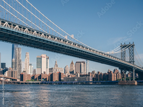 View of the Manhattan Bridge on a summer day