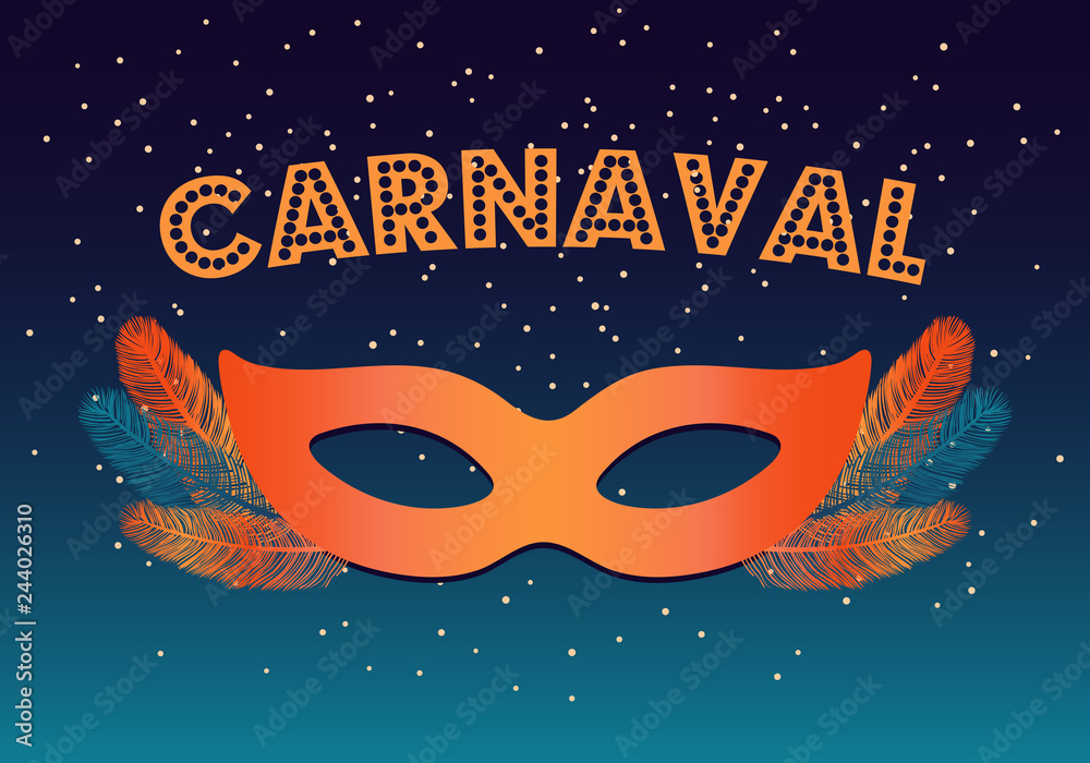 Colorful carnival mask, feathers, confetti on dark background, with Spanish  text Carnaval. Vector illustration. Flat style design. Concept for banner,  poster, flyer, greeting card, decorative element vector de Stock | Adobe  Stock