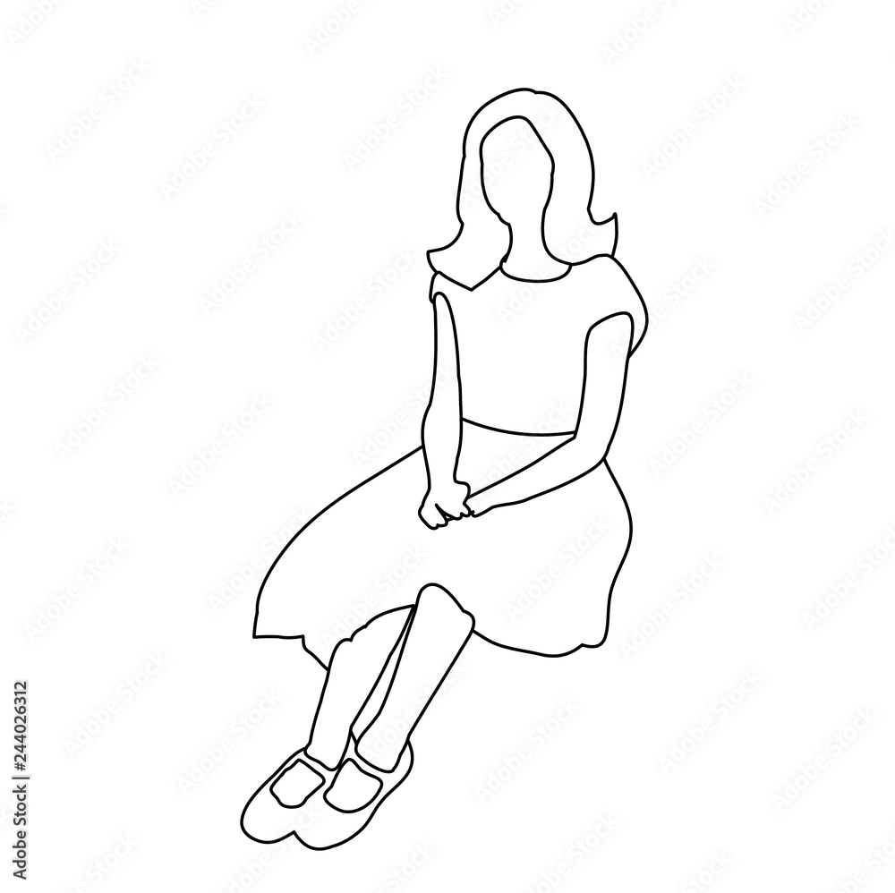 sketch, contour little girl sitting sketch, contour little girl sitting