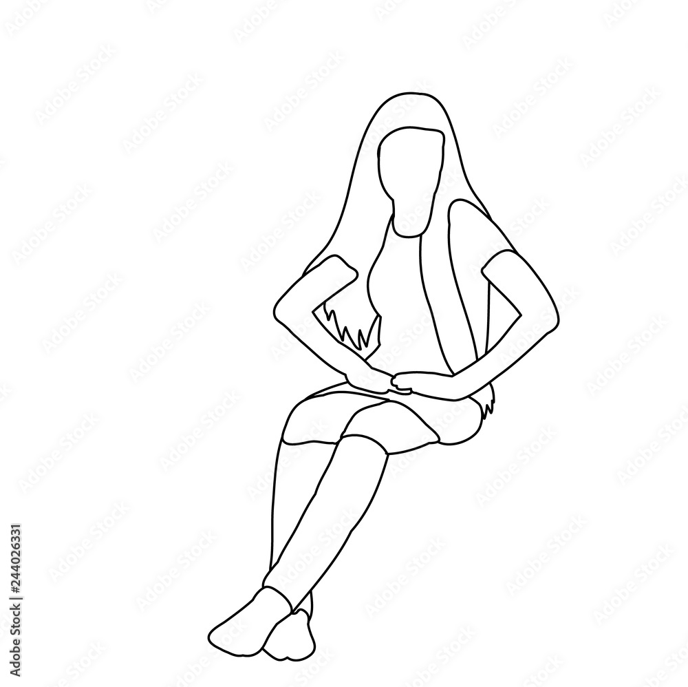 contour little girl sitting contour little girl sitting