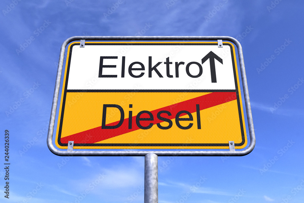 Ortsschild - Ortstafel - Elektro - Diesel - Himmel - Wolken Ortsschild - Ortstafel - Elektro - Diesel - Himmel - Wolken