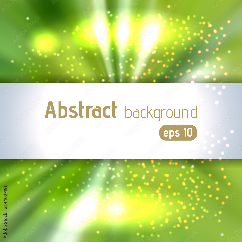 Green rays background with place for text. Abstract motion blur background with power explosion. Vector illustration