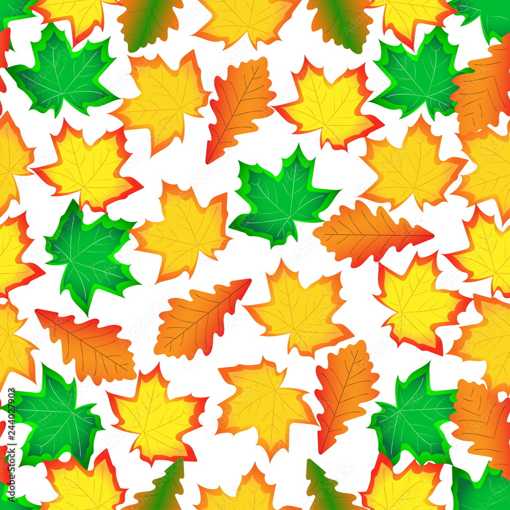 Leaves of a maple. Seamless drawing of autumn leaves of trees Leaves of a maple. Seamless drawing of autumn leaves of trees