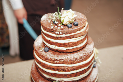 Wedding chocolate cake with berries
