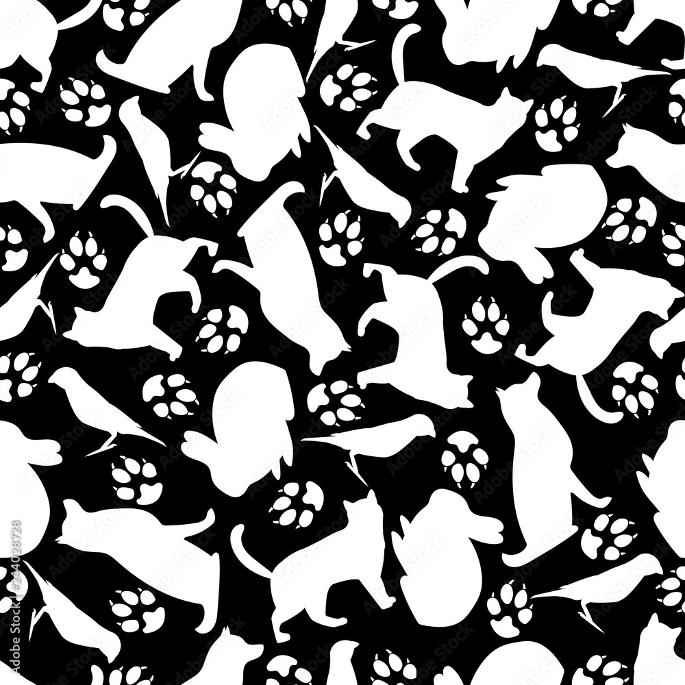 Seamless pattern of pets. Design for textiles, paper, food for animals.