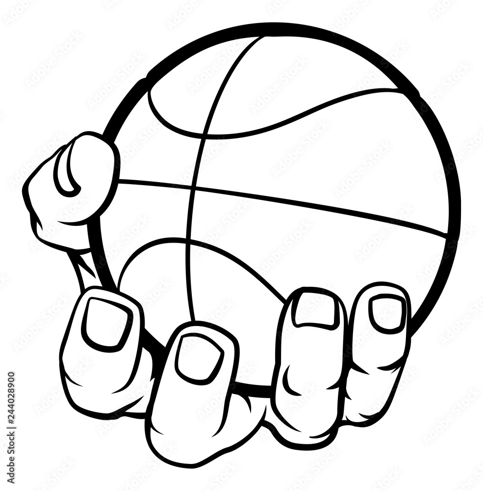Fototapeta premium A strong hand holding a basketball ball. Sports graphic