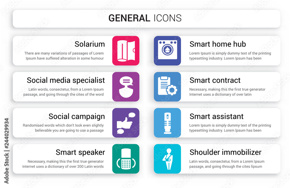 Φωτογραφία Set of 8 white general icons such as solarium, social media specialist, campaign