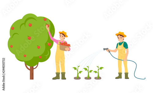 Farmer Woman with Basket Vector Illustration