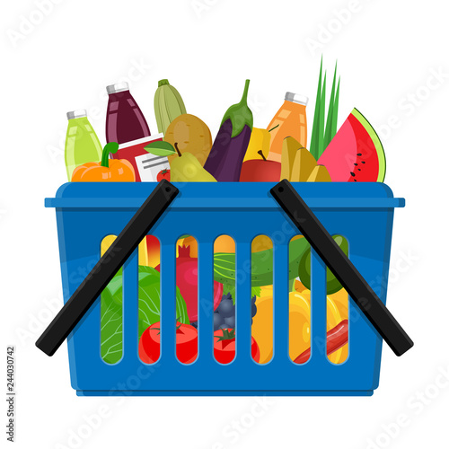 Shopping cart from a supermarket with full vegetarian food