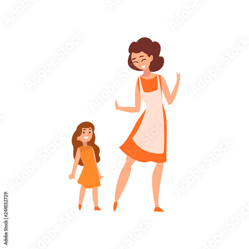 Smiling mother and her little daughter  mother having a good time with her kid  happy family  parenting concept vector Illustration