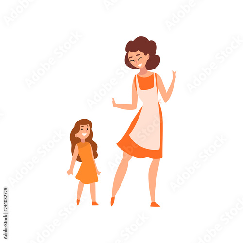 Smiling mother and her little daughter, mother having a good time with her kid, happy family, parenting concept vector Illustration