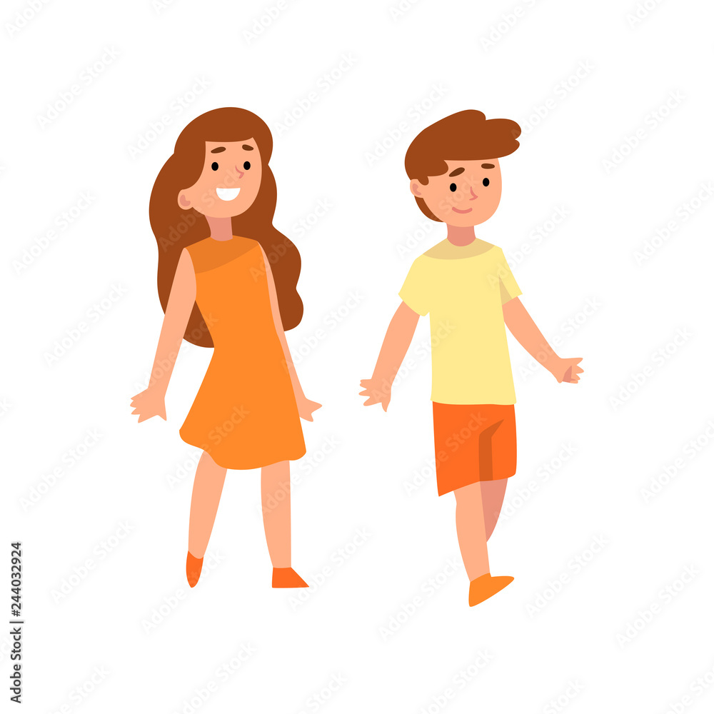 Happy boy and girl, brother and sisiter vector Illustration Happy boy and girl, brother and sisiter vector Illustration